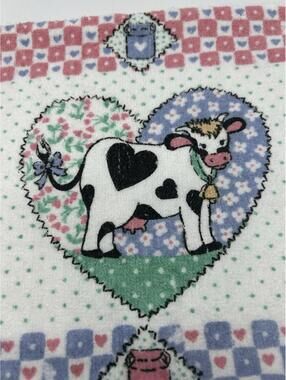 Vintage 1990’s Cow Hearts Cottage Core Blue Pink Kitchen Tea Towel Country Cute